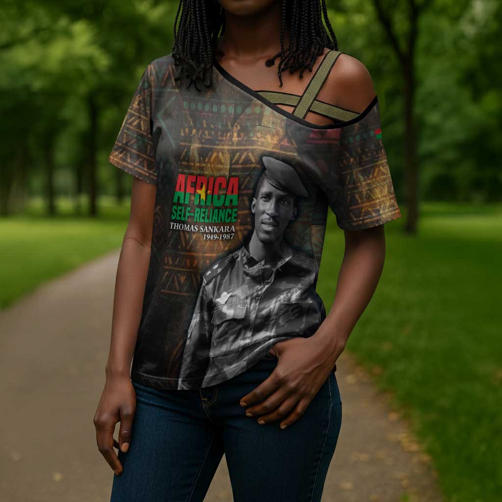 Thomas Sankara Cross Shoulder Shirt Burkina Faso Africa Self-Reliance Message and Military Portrait - African Pride