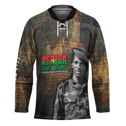 Thomas Sankara Hockey Jersey Burkina Faso Africa Self-Reliance Message and Military Portrait - African Pride