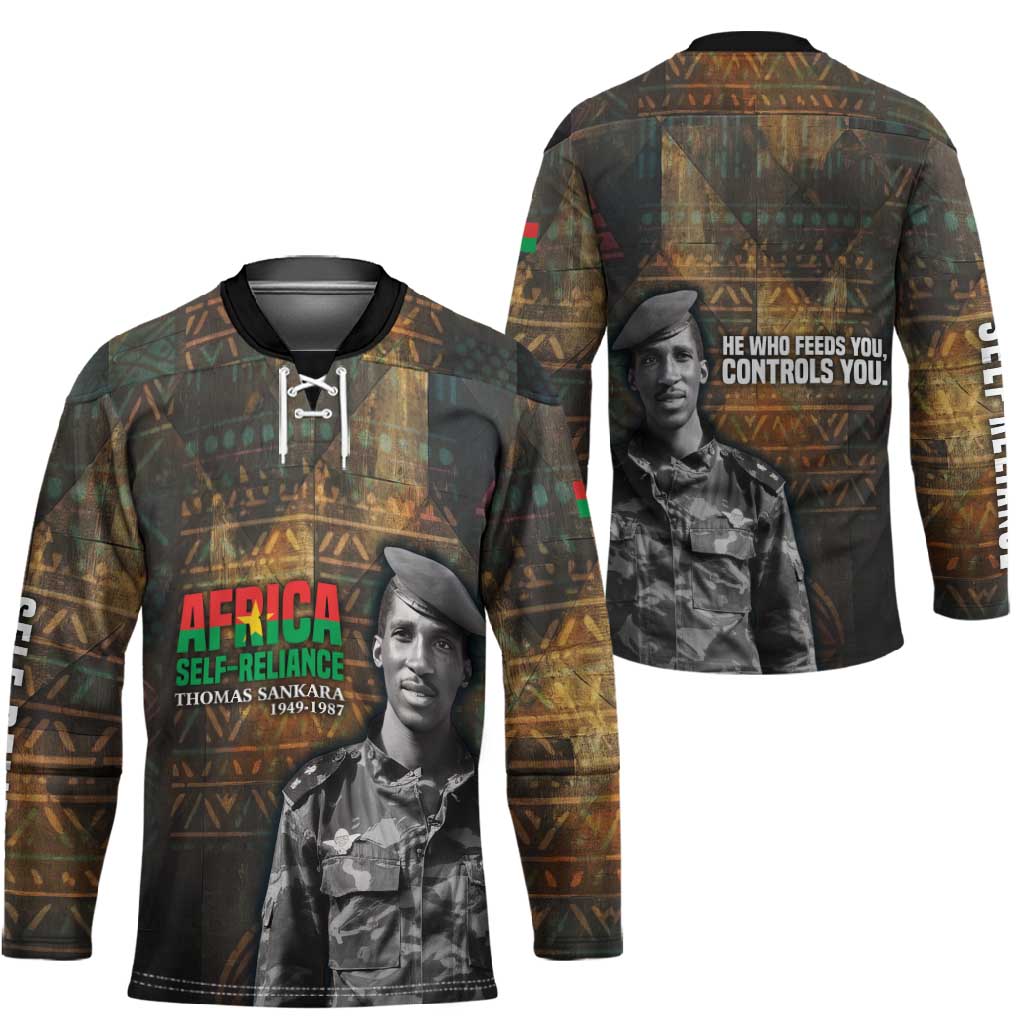 Thomas Sankara Hockey Jersey Burkina Faso Africa Self-Reliance Message and Military Portrait - African Pride