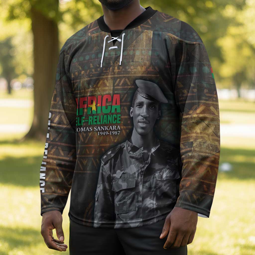 Thomas Sankara Hockey Jersey Burkina Faso Africa Self-Reliance Message and Military Portrait - African Pride