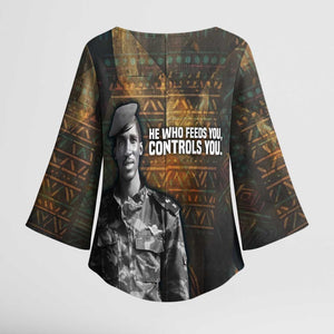 Thomas Sankara Kimono Sleeve Blouse Burkina Faso Africa Self-Reliance Message and Military Portrait - African Pride