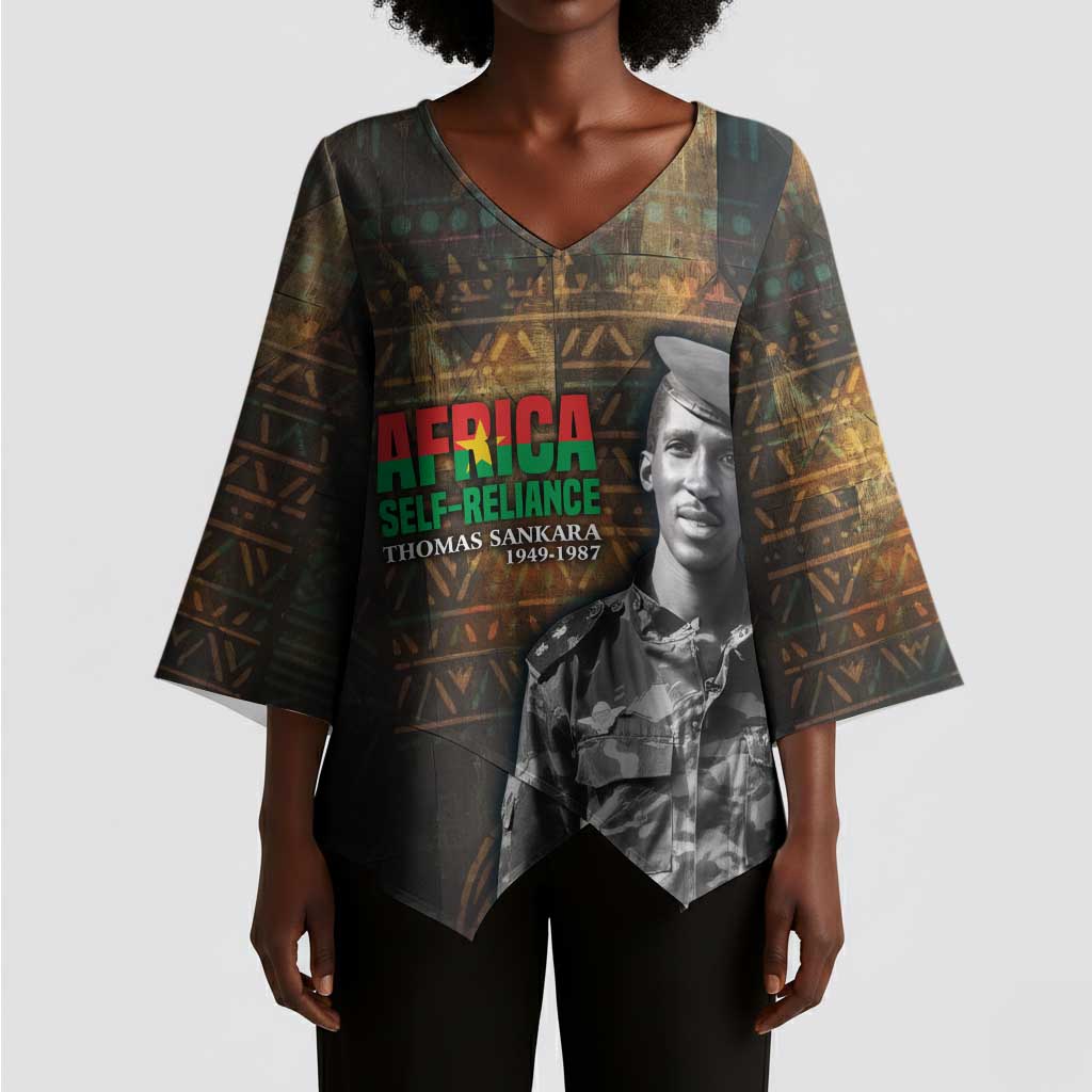 Thomas Sankara Kimono Sleeve Blouse Burkina Faso Africa Self-Reliance Message and Military Portrait - African Pride