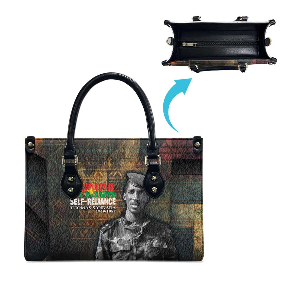 Thomas Sankara Leather Bag Burkina Faso Africa Self-Reliance Message and Military Portrait - African Pride