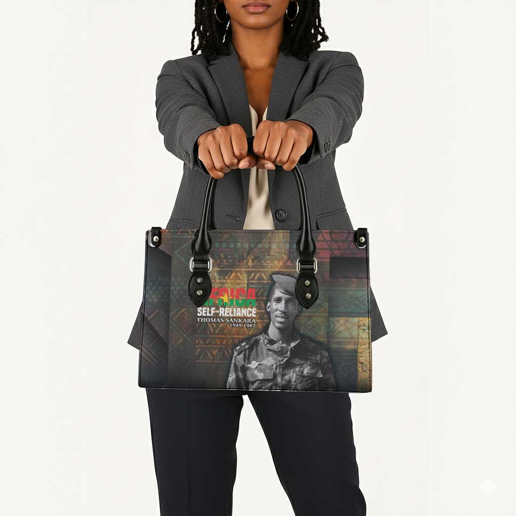 Thomas Sankara Leather Bag Burkina Faso Africa Self-Reliance Message and Military Portrait - African Pride