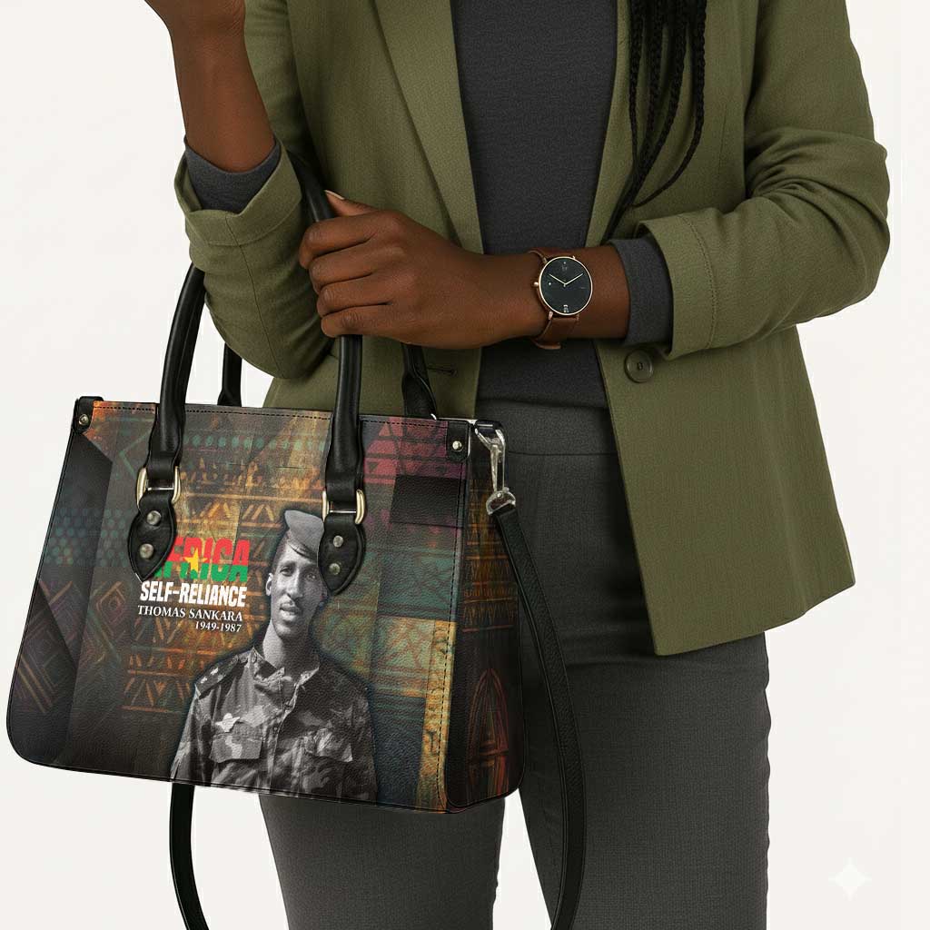 Thomas Sankara Leather Bag Burkina Faso Africa Self-Reliance Message and Military Portrait - African Pride