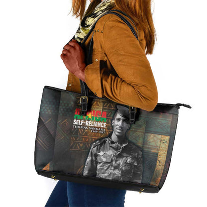 Thomas Sankara Leather Tote Bag Burkina Faso Africa Self-Reliance Message and Military Portrait - African Pride