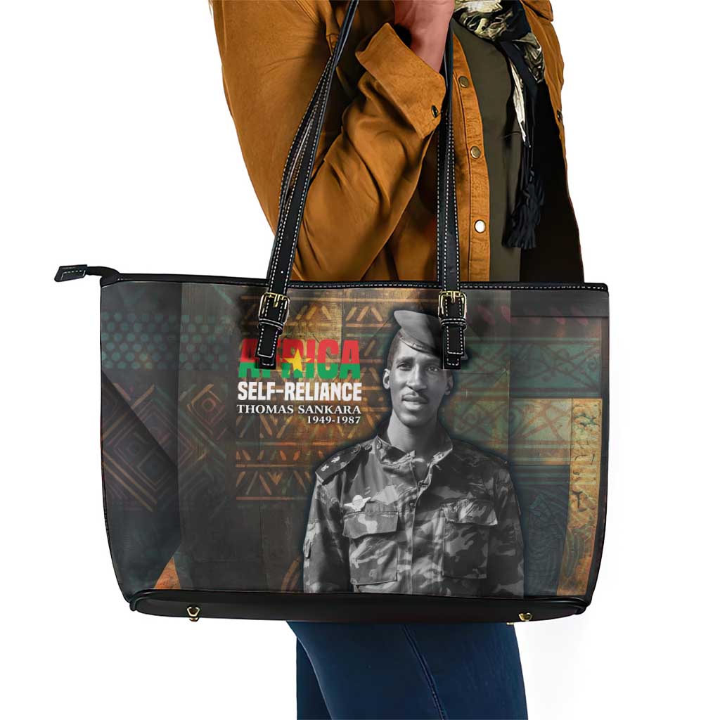 Thomas Sankara Leather Tote Bag Burkina Faso Africa Self-Reliance Message and Military Portrait - African Pride