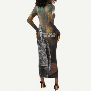 Thomas Sankara Long Sleeve Bodycon Dress Burkina Faso Africa Self-Reliance Message and Military Portrait - African Pride