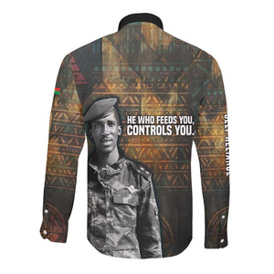Thomas Sankara Long Sleeve Button Shirt Burkina Faso Africa Self-Reliance Message and Military Portrait - African Pride