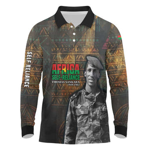 Thomas Sankara Long Sleeve Polo Shirt Burkina Faso Africa Self-Reliance Message and Military Portrait - African Pride