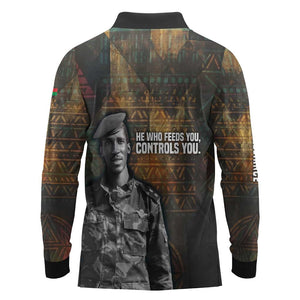 Thomas Sankara Long Sleeve Polo Shirt Burkina Faso Africa Self-Reliance Message and Military Portrait - African Pride