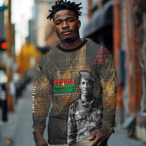 Thomas Sankara Long Sleeve Shirt Burkina Faso Africa Self-Reliance Message and Military Portrait - African Pride
