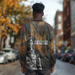 Thomas Sankara Long Sleeve Shirt Burkina Faso Africa Self-Reliance Message and Military Portrait - African Pride