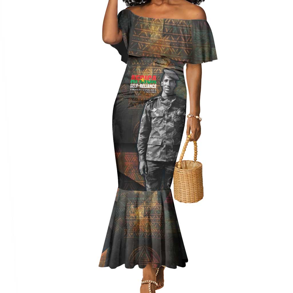 Thomas Sankara Mermaid Dress Burkina Faso Africa Self-Reliance Message and Military Portrait - African Pride