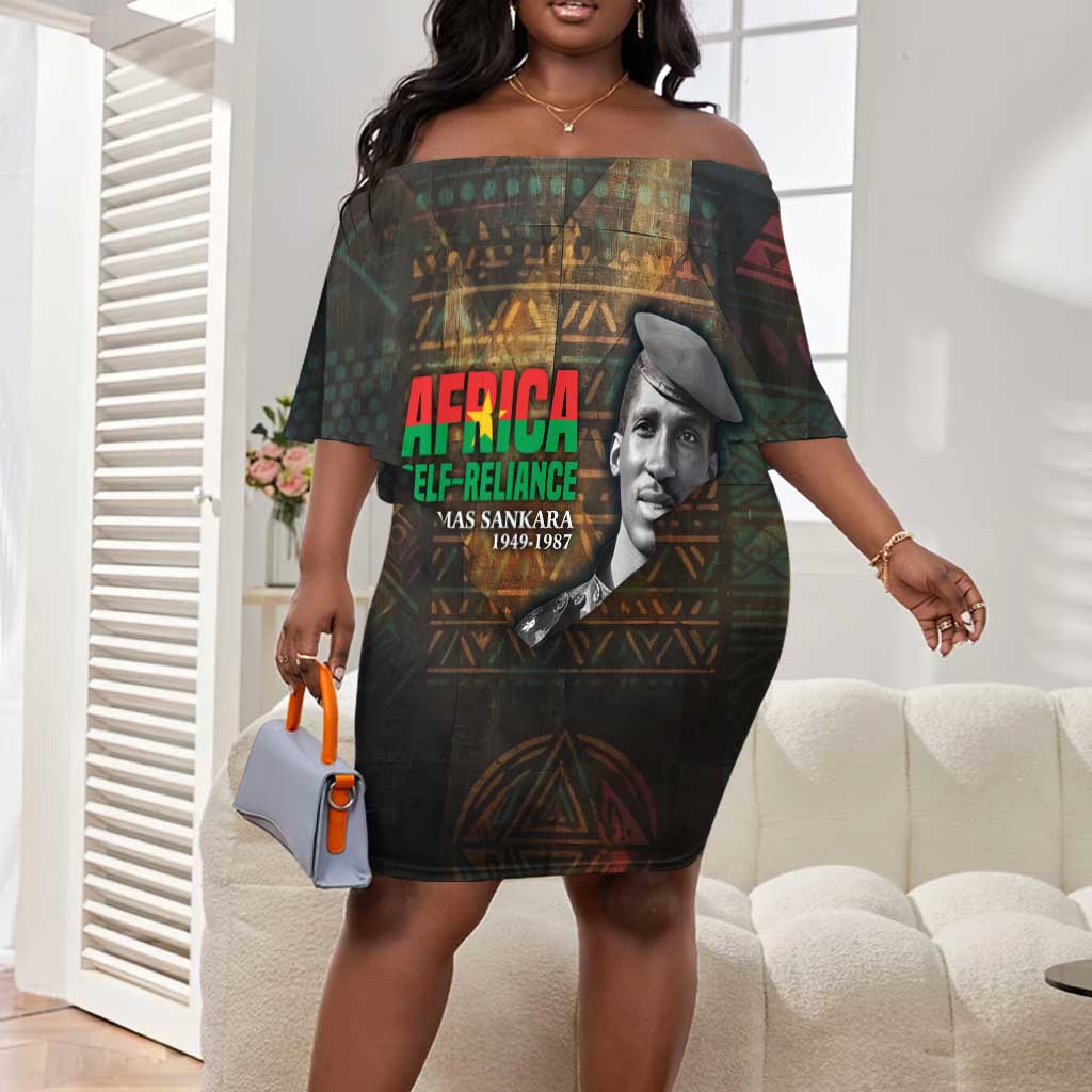 Thomas Sankara Off Shoulder Short Dress Burkina Faso Africa Self-Reliance Message and Military Portrait - African Pride