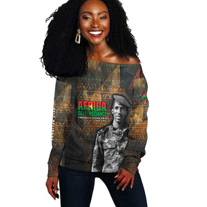 Thomas Sankara Off Shoulder Sweater Burkina Faso Africa Self-Reliance Message and Military Portrait - African Pride