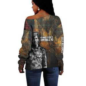 Thomas Sankara Off Shoulder Sweater Burkina Faso Africa Self-Reliance Message and Military Portrait - African Pride