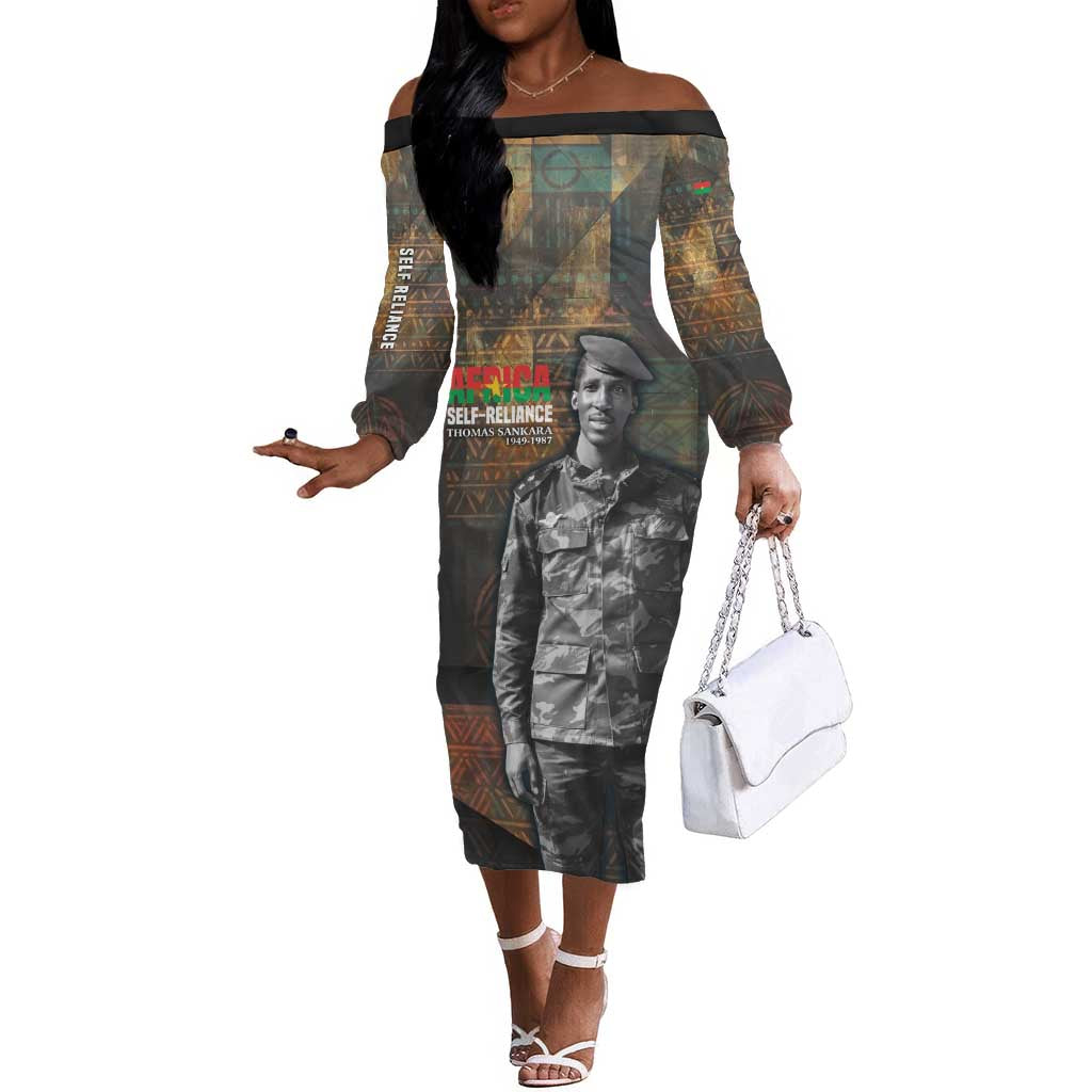 Thomas Sankara Off The Shoulder Long Sleeve Dress Burkina Faso Africa Self-Reliance Message and Military Portrait - African Pride