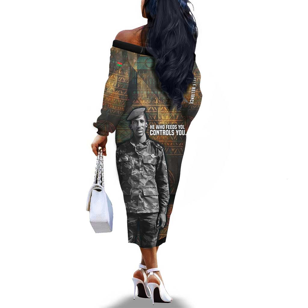 Thomas Sankara Off The Shoulder Long Sleeve Dress Burkina Faso Africa Self-Reliance Message and Military Portrait - African Pride