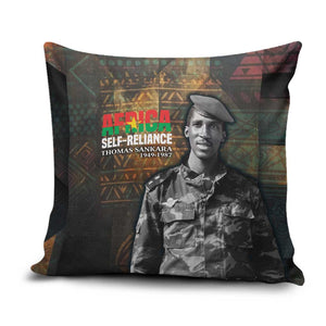 Thomas Sankara Pillow Cover Burkina Faso Africa Self-Reliance Message and Military Portrait - African Pride