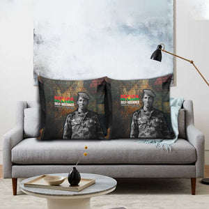 Thomas Sankara Pillow Cover Burkina Faso Africa Self-Reliance Message and Military Portrait - African Pride