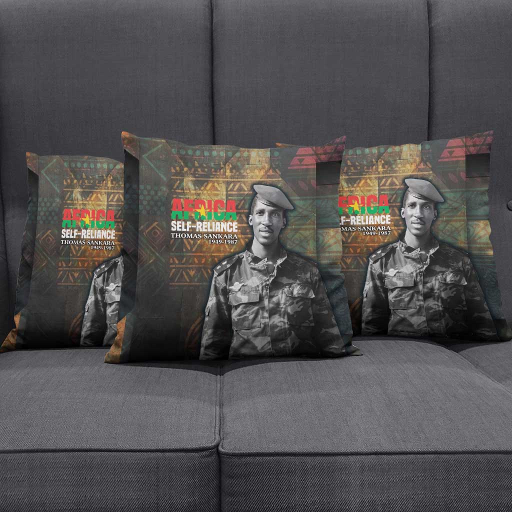 Thomas Sankara Pillow Cover Burkina Faso Africa Self-Reliance Message and Military Portrait - African Pride