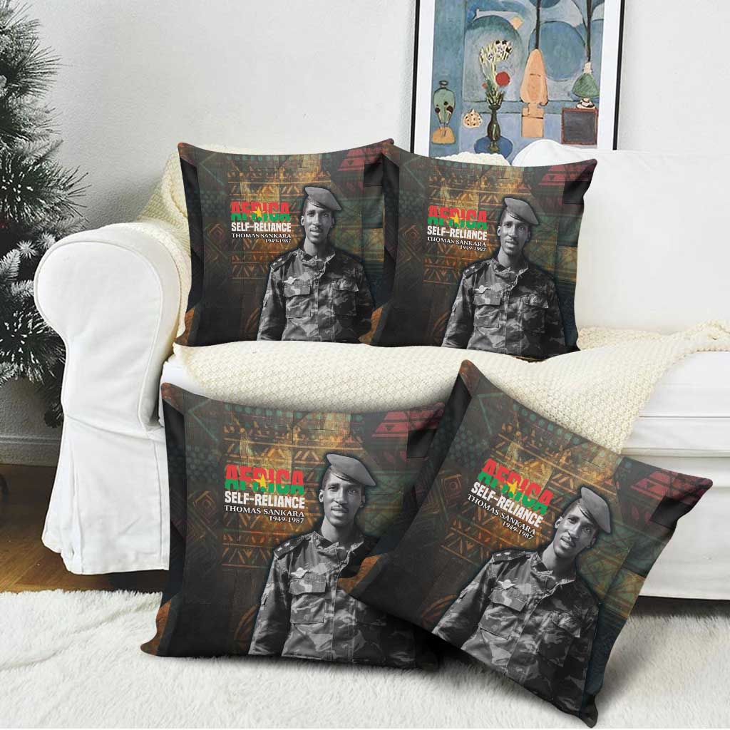 Thomas Sankara Pillow Cover Burkina Faso Africa Self-Reliance Message and Military Portrait - African Pride