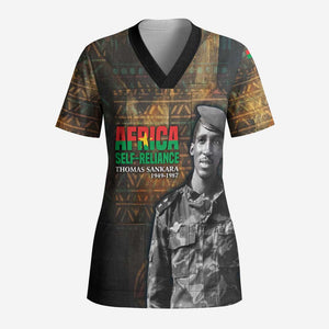 Thomas Sankara Scrub Top Burkina Faso Africa Self-Reliance Message and Military Portrait - African Pride