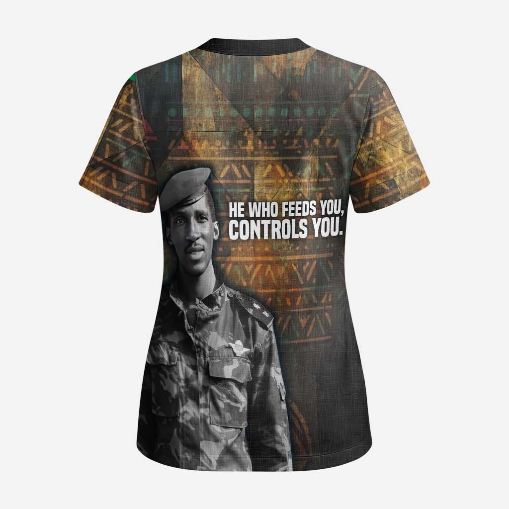 Thomas Sankara Scrub Top Burkina Faso Africa Self-Reliance Message and Military Portrait - African Pride