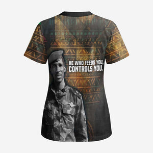 Thomas Sankara Scrub Top Burkina Faso Africa Self-Reliance Message and Military Portrait - African Pride