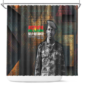 Thomas Sankara Shower Curtain Burkina Faso Africa Self-Reliance Message and Military Portrait - African Pride