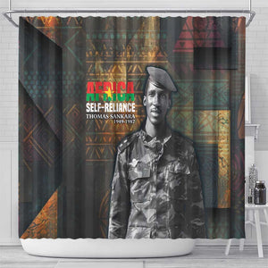 Thomas Sankara Shower Curtain Burkina Faso Africa Self-Reliance Message and Military Portrait - African Pride