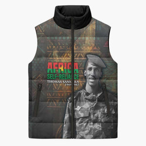 Thomas Sankara Sleeveless Puffer Jacket Burkina Faso Africa Self-Reliance Message and Military Portrait - African Pride