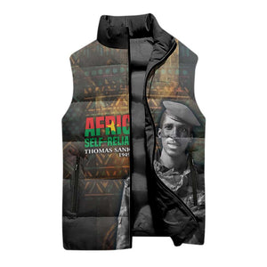 Thomas Sankara Sleeveless Puffer Jacket Burkina Faso Africa Self-Reliance Message and Military Portrait - African Pride