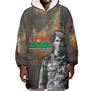 Thomas Sankara Wearable Blanket Hoodie Burkina Faso Africa Self-Reliance Message and Military Portrait - African Pride