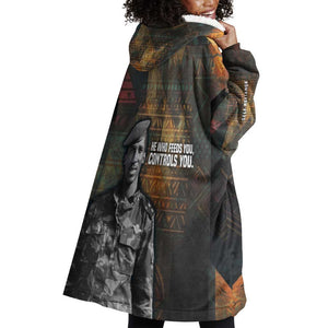 Thomas Sankara Wearable Blanket Hoodie Burkina Faso Africa Self-Reliance Message and Military Portrait - African Pride