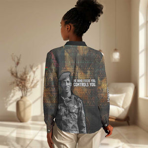 Thomas Sankara Women Casual Shirt Burkina Faso Africa Self-Reliance Message and Military Portrait - African Pride