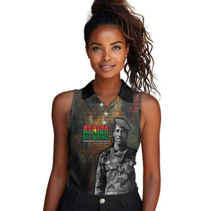 Thomas Sankara Women Sleeveless Polo Shirt Burkina Faso Africa Self-Reliance Message and Military Portrait - African Pride