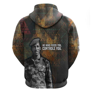 Thomas Sankara Zip Hoodie Burkina Faso Africa Self-Reliance Message and Military Portrait - African Pride