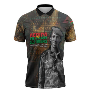Thomas Sankara Zipper Polo Shirt Burkina Faso Africa Self-Reliance Message and Military Portrait - African Pride