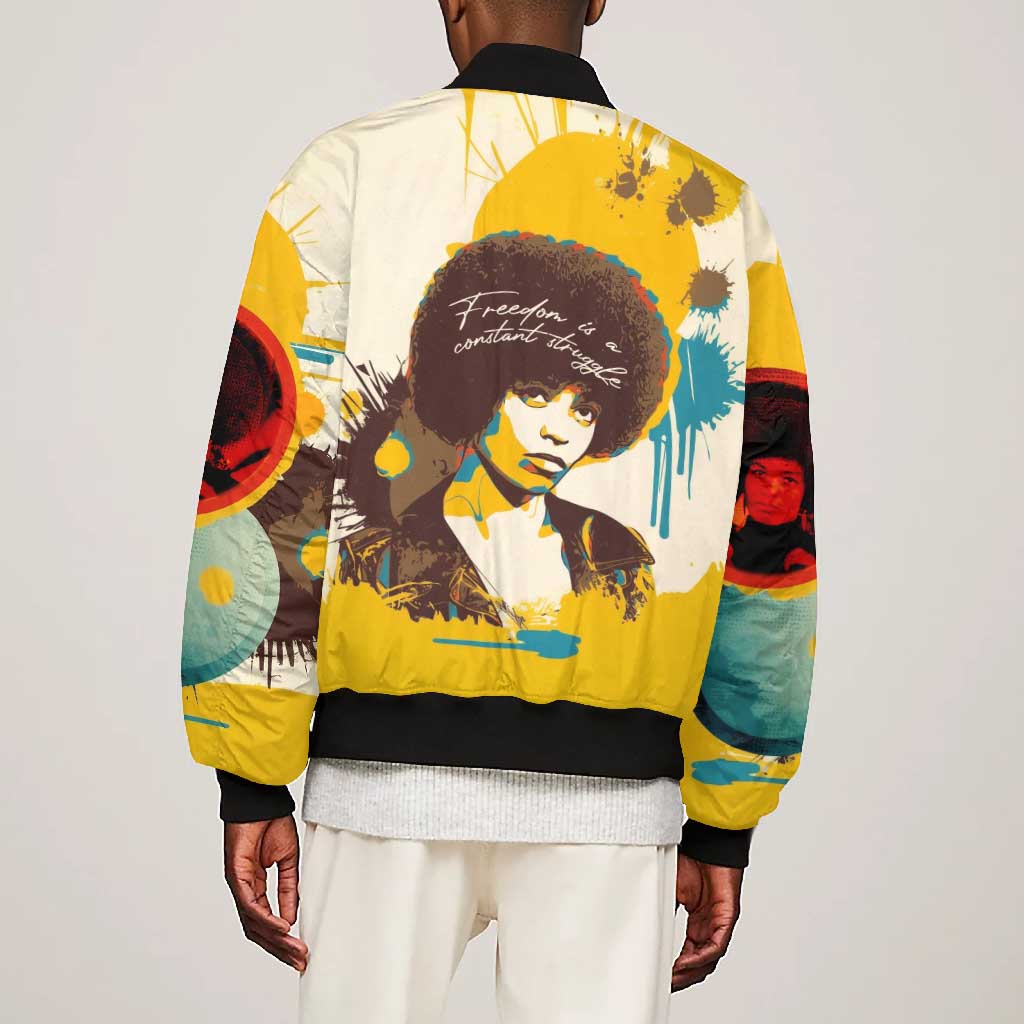 Angela Davis Bomber Jacket Bold Pop Art Style Freedom Is a Constant Struggle Quote Civil Rights Activist - African Pride