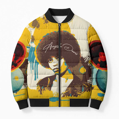 Angela Davis Bomber Puffer Jacket Bold Pop Art Style Freedom Is a Constant Struggle Quote Civil Rights Activist - African Pride