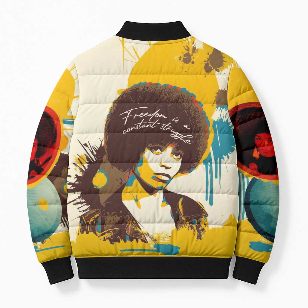 Angela Davis Bomber Puffer Jacket Bold Pop Art Style Freedom Is a Constant Struggle Quote Civil Rights Activist - African Pride