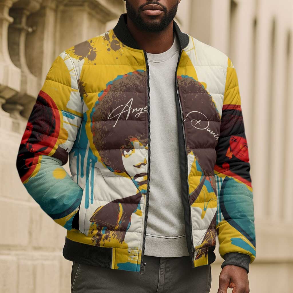 Angela Davis Bomber Puffer Jacket Bold Pop Art Style Freedom Is a Constant Struggle Quote Civil Rights Activist - African Pride