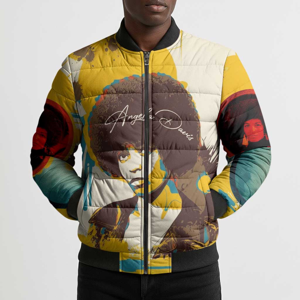 Angela Davis Bomber Puffer Jacket Bold Pop Art Style Freedom Is a Constant Struggle Quote Civil Rights Activist - African Pride