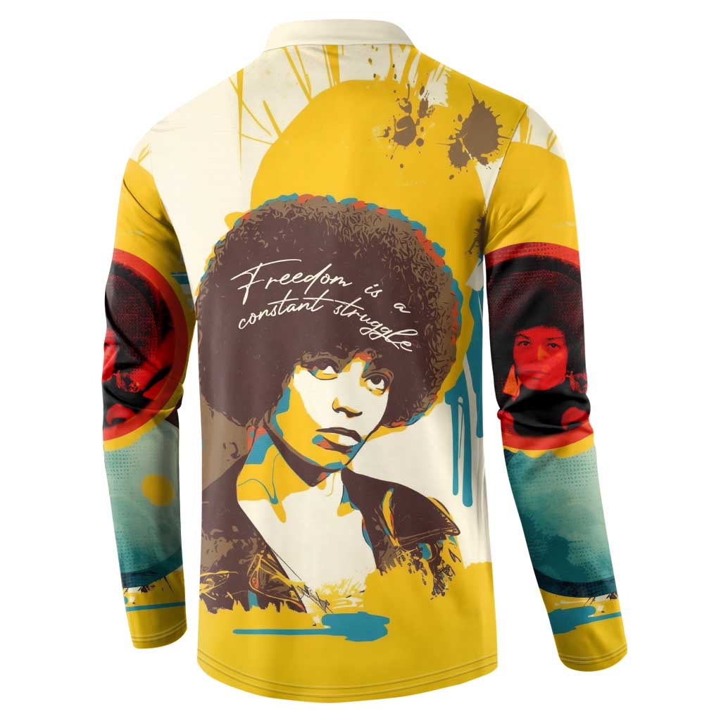 Angela Davis Button Sweatshirt Bold Pop Art Style Freedom Is a Constant Struggle Quote Civil Rights Activist