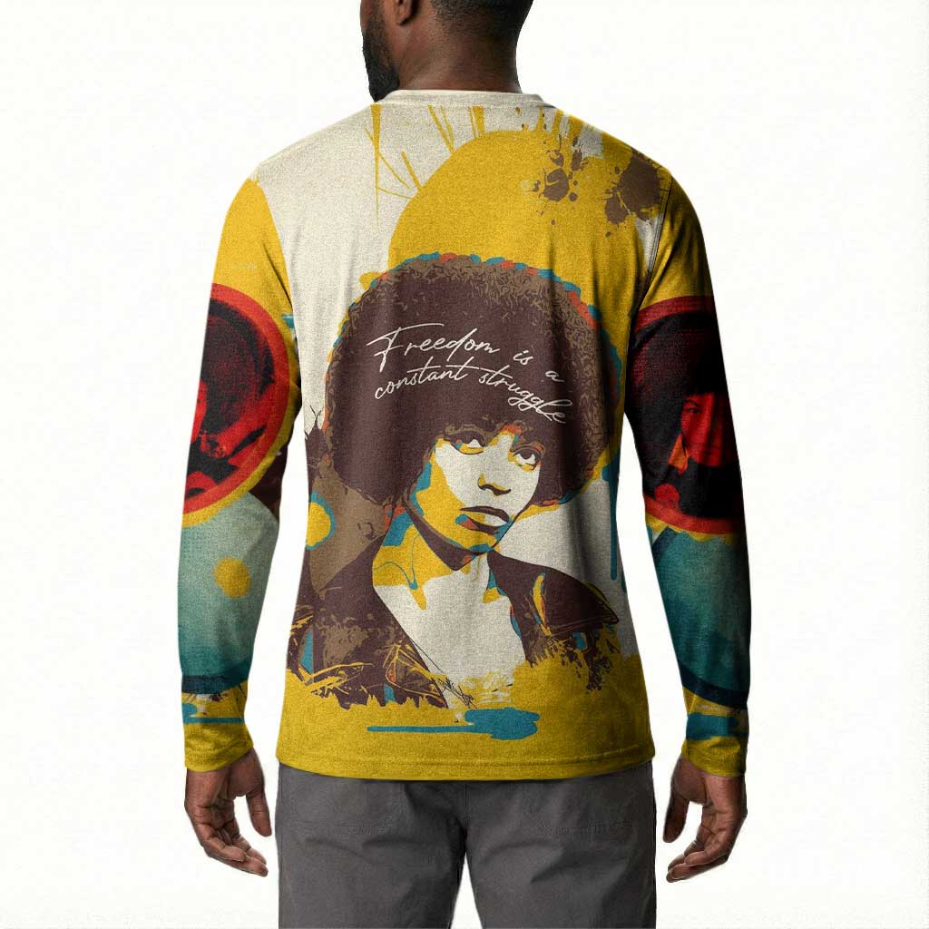 Angela Davis Button Sweatshirt Bold Pop Art Style Freedom Is a Constant Struggle Quote Civil Rights Activist