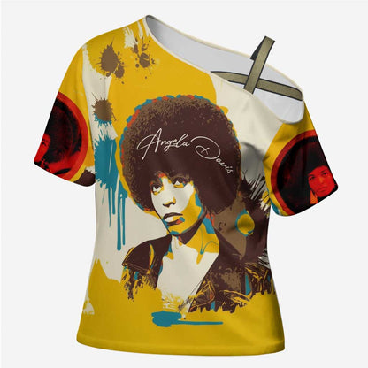 Angela Davis Cross Shoulder Shirt Bold Pop Art Style Freedom Is a Constant Struggle Quote Civil Rights Activist - African Pride