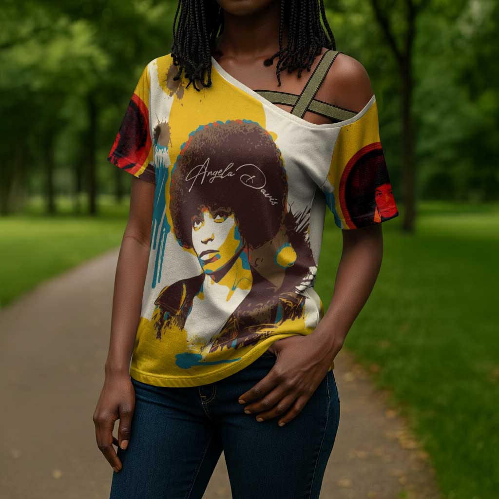 Angela Davis Cross Shoulder Shirt Bold Pop Art Style Freedom Is a Constant Struggle Quote Civil Rights Activist - African Pride