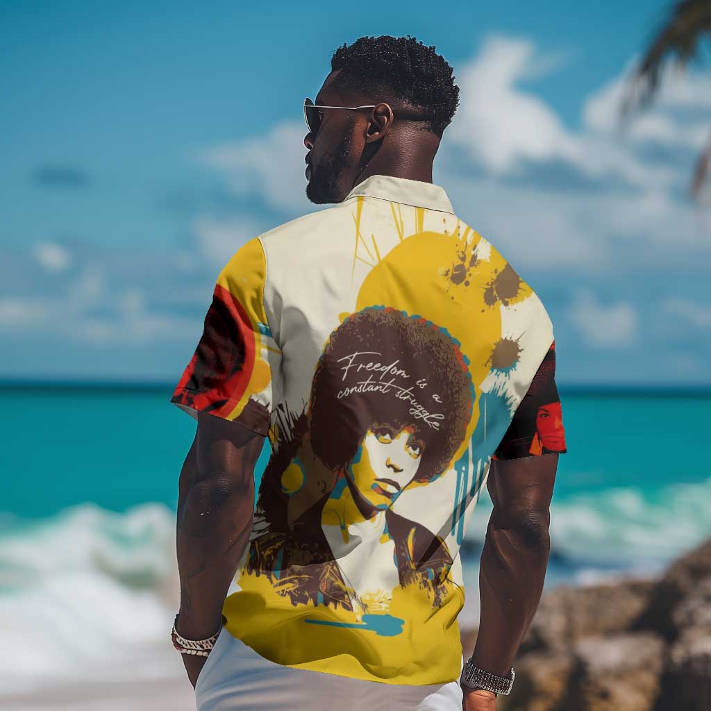 Angela Davis Hawaiian Shirt Bold Pop Art Style Freedom Is a Constant Struggle Quote Civil Rights Activist TS04